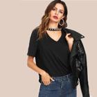 Shein Pearl Detail Choker Neck Tee