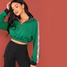 Shein Contrast Collar Half Placket Crop Sweatshirt