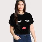 Shein Plus Wink Eyes Print T-shirt