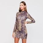 Shein Mock-neck Leopard Print Bodycon Dress