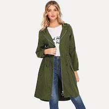 Shein Zip Up Hooded Drawstring Waist Outerwear