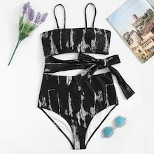 Shein Random Pattern Bow Tie Cutout Swimsuit