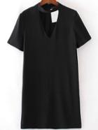 Shein Black Choker V Neck Short Sleeve Dress