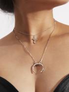 Shein Cross & Horn Pendant Double Layered Necklace