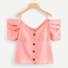 Shein Open Shoulder Button Though Blouse