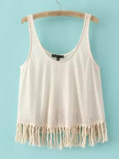 Shein Beige Fringe Tank Top