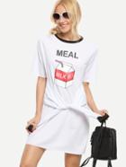 Shein White Milk Box Print Tie T Shirt Dress