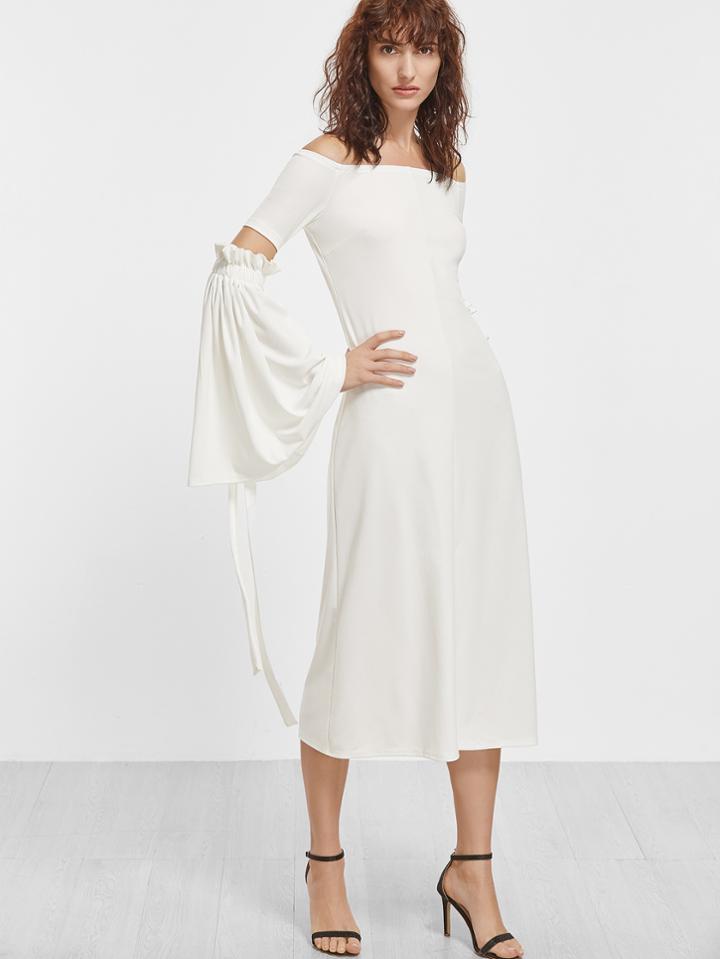 Shein Off Shoulder Open Elbow Bell Sleeve Dress