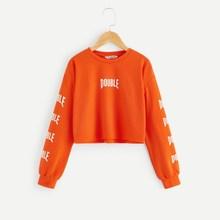 Shein Girls Letter Print Raw Hem Sweatshirt