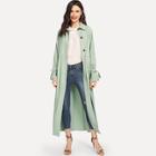 Shein Knot Cuff Drawstring Waist Maxi Coat