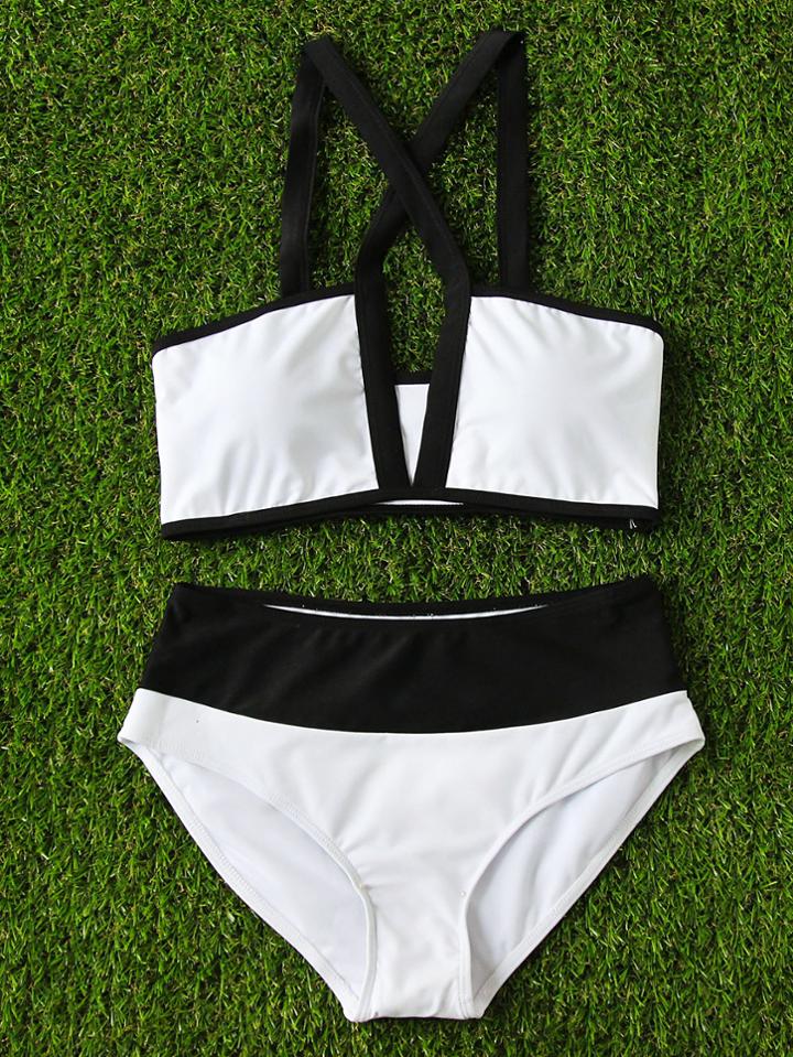 Shein Two Tone Cross Front Bikini Set