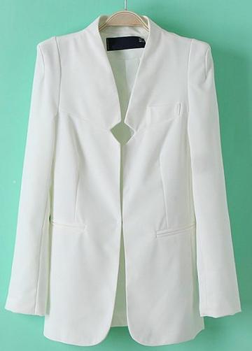 Shein White Long Sleeve Shoulder Pads Pockets Blazers