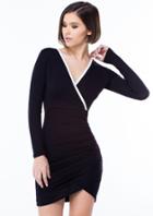 Shein Black Long Sleeve V Neck Bodycon Dress