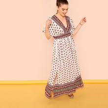 Shein Plus Double V Neck Tribal Print Dolman Dress