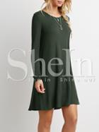 Shein Dark Green Long Sleeve Designer Casual Dress