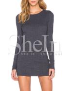 Shein Grey Textured Long Sleeve Ribbed Bodycon Dress