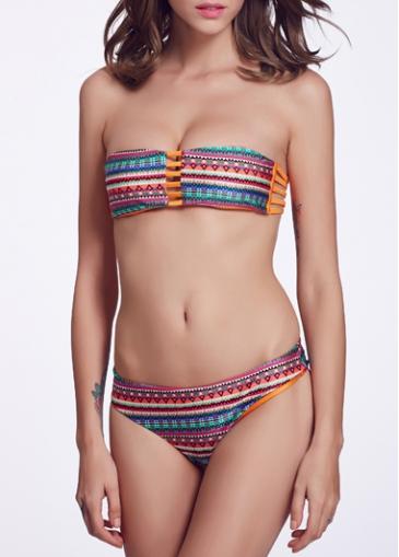 Rosewe Two Piece Knot Design Striped Bikini