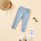 Shein Girls Raw Hem Skinny Split Front Jeans