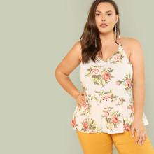 Shein Plus Flower Print Cami Peplum Top