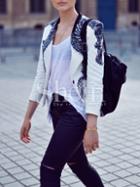 Shein White Collarless Polk Print Crop Coat