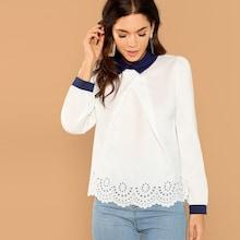 Shein Keyhole Back Scallop Collar Top