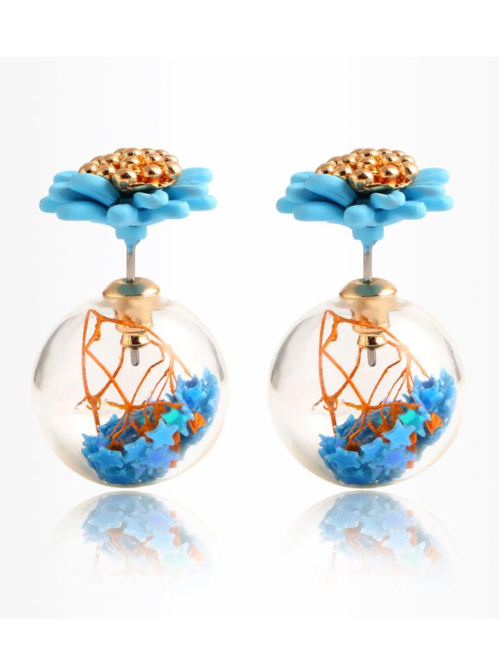 Shein Daisy Double Sided Stud Earrings - Blue
