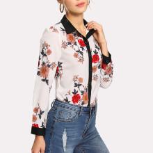 Shein Contrast Trim Floral Print Shirt