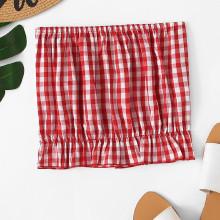 Shein Ruffle Hem Checked Tube Top