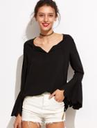 Shein V Cut Fluted Sleeve Scalloped Blouse