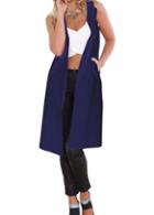 Rosewe Sleeveless Pocket Design Knee Length Waistcoat