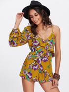 Shein Frill Trim One Shoulder Floral Romper