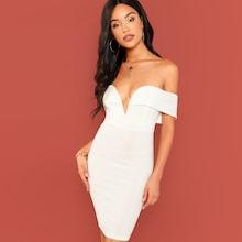 Shein Off Shoulder Solid Bodycon Dress