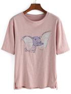 Shein Elephant Print Loose Pink T-shirt