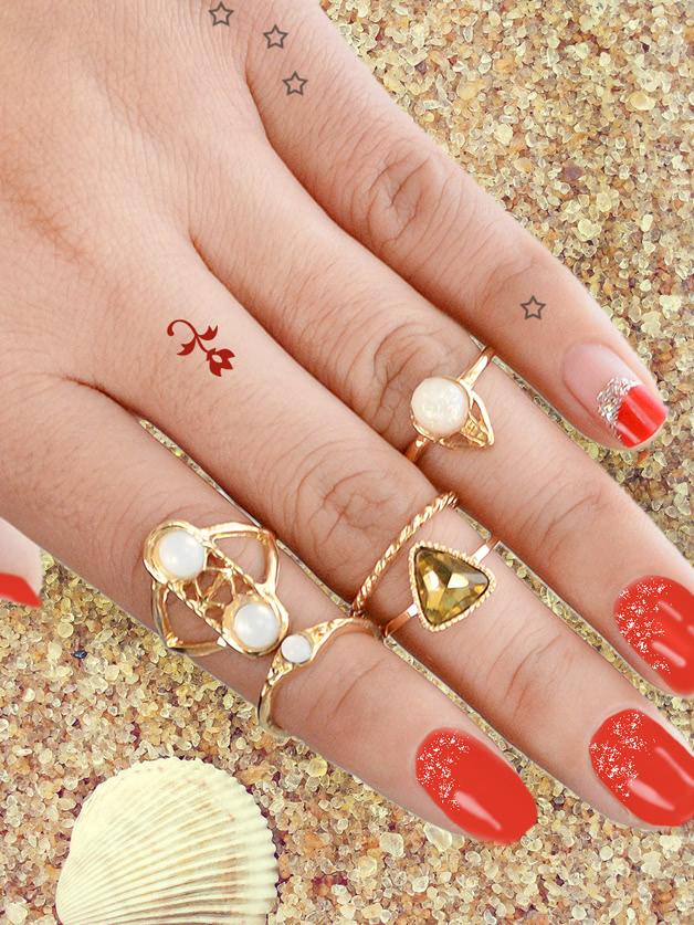 Shein 5 Pcs/set Boho Chic Finger Rings