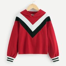 Shein Girls Cut And Sew Chevron Hoodie