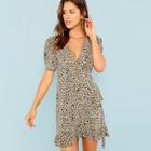 Shein Ruffle Trim Wrap Leopard Dress