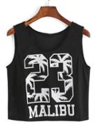 Shein Black Number Print Eyelet Tank Top