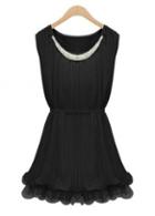 Rosewe A Line Black Round Neck With Fitting Skater Dress