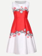 Shein Red Flower Print Fit & Flare Dress