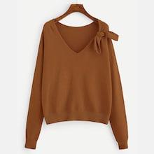 Shein Knot Detail V Neck Solid Jumper