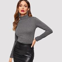 Shein Roll Neck Heather Knit T-shirt
