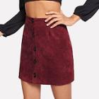 Shein Single Breasted Solid Suede Skirt