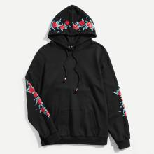 Shein Men Rose Print Pocket Front Hoodie