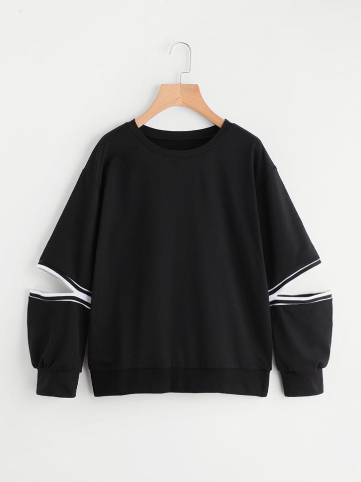 Shein Elbow Cut Out Striped Pullover