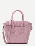 Shein Pink Embossed Pu Zip Front Handbag With Strap