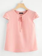 Shein Tie Front Pearl Embellished Cap Sleeve Top