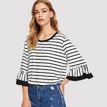 Shein Flounce Sleeve Striped Tee