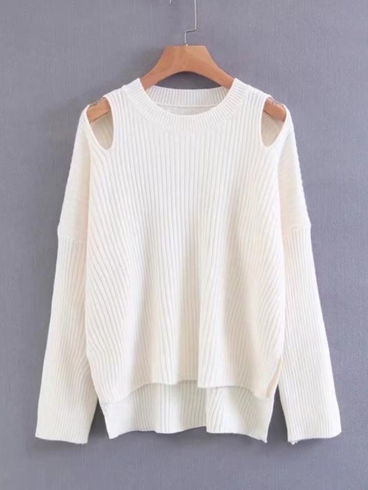 Shein Cutout Shoulder High Low Sweater