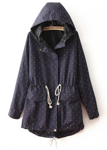 Rosewe Trendy Long Sleeve Hooded Collar Printed Coat With Drawstring