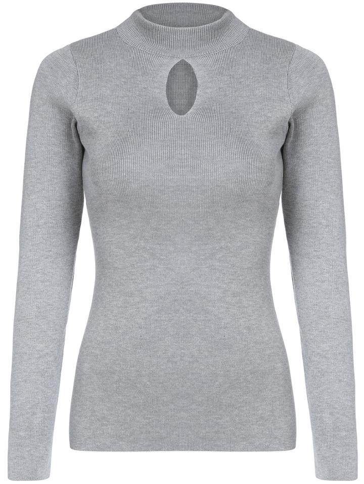 Shein Grey Stand Collar Hollow Slim Knitwear